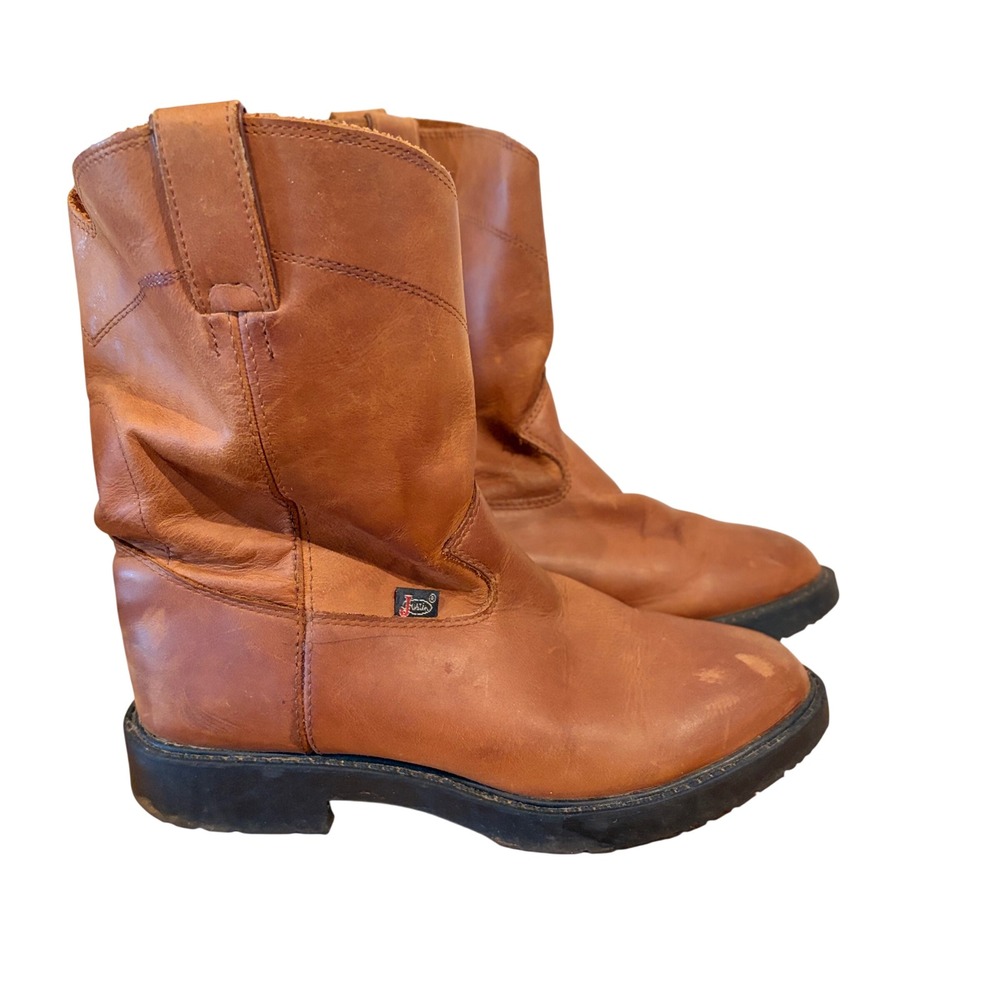 Justin Leather Roper Boots Tan Brown Western Pull On Mid Calf 5D 4782Y